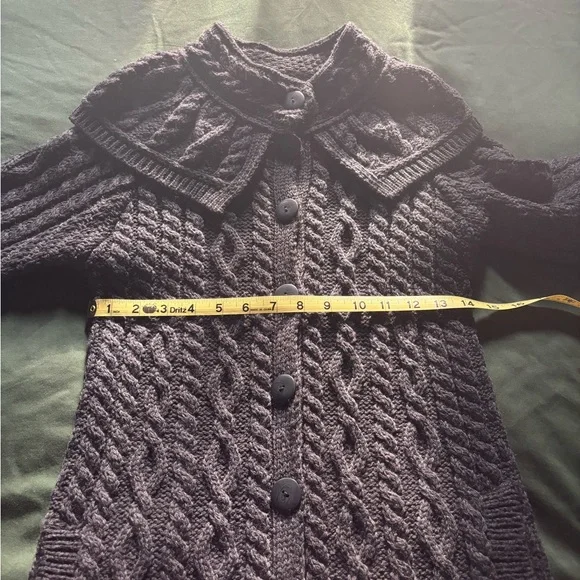 EUC - Aran Crafts 100% Merino Wool Cable Knit Sweater Coat (Charcoal Gray) - Picture 6 of 12